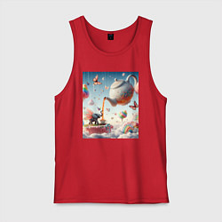 Майка мужская хлопок Чаепитие крылатого слона - психоделика, цвет: красный