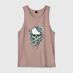 Майка мужская хлопок Змея на черепе, цвет: пыльно-розовый