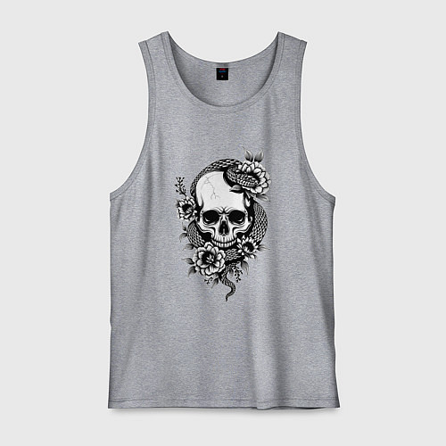 Мужская майка Змея на черепе с цветами / Меланж – фото 1