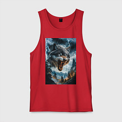 Майка мужская хлопок Голова волка с оскаленной пастью, цвет: красный