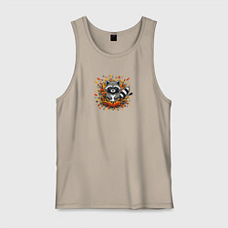 Майка мужская хлопок Забавный енот в брызгах краски, цвет: миндальный