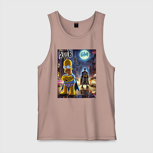 Мужская майка Homer Simpson vs Batman - ai art joke / Пыльно-розовый – фото 1