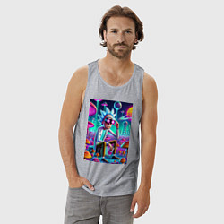 Майка мужская хлопок Рик в неоновых очках среди грибов, цвет: меланж — фото 2