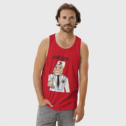 Майка мужская хлопок Чиловый парень дурка, цвет: красный — фото 2