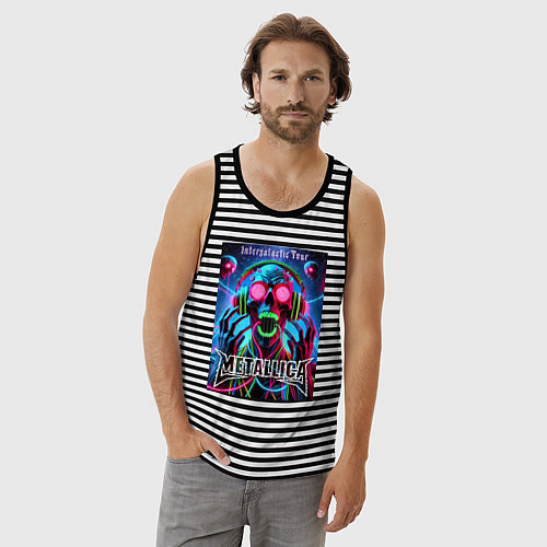 Мужская майка Metallica - playbill of the intergalactic tour / Черная тельняшка – фото 3