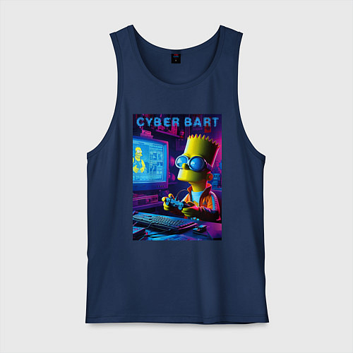 Мужская майка Cyber Bart is an avid gamer / Тёмно-синий – фото 1