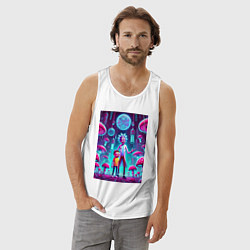 Майка мужская хлопок Rick and Morty among neon mushrooms - ai art fanta, цвет: белый — фото 2