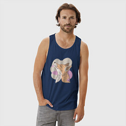 Майка мужская хлопок Лиса с улыбающимся выражением морды, цвет: тёмно-синий — фото 2