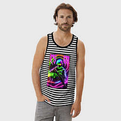 Майка мужская хлопок Counter Strike go - neon revolution, цвет: черная тельняшка — фото 2