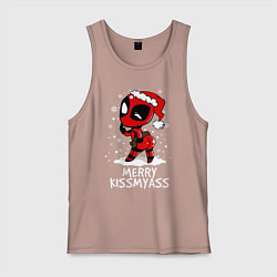 Майка мужская хлопок Deadpool - merry kiss my ass, цвет: пыльно-розовый