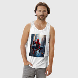 Майка мужская хлопок Spider Man на страже справедливости, цвет: белый — фото 2