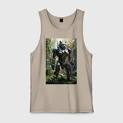 Майка мужская хлопок Кибер-пантера вышла на охоту, цвет: миндальный