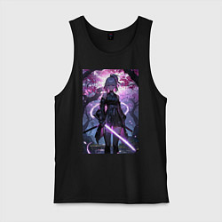 Мужская майка Девушка с катаной на фоне цветущей сакуры