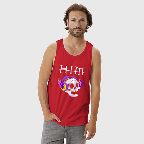 Мужская майка HIM - неоновый череп / Красный – фото 3