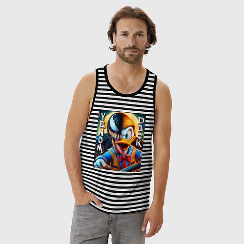 Мужская майка Venom-Duck - ai art fantasy / Черная тельняшка – фото 3