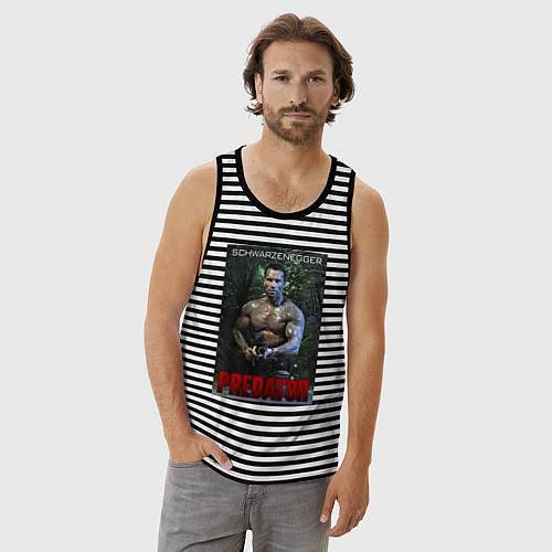 Мужская майка Арнольд Шварценеггер - хищник / Черная тельняшка – фото 3