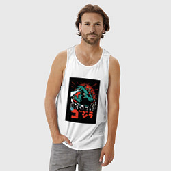 Майка мужская хлопок Годзилла поп-арт, цвет: белый — фото 2