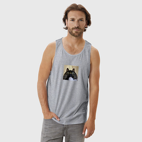 Мужская майка Видеозвонок с котом парный мем / Меланж – фото 3