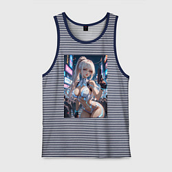 Мужская майка Девушка с пистолетом с киберимплантами