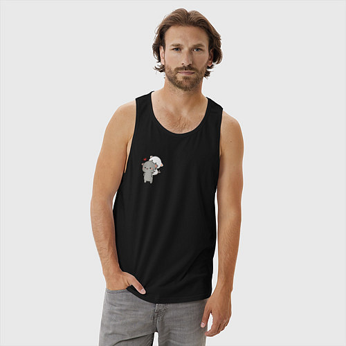 Мужская майка Белый котик на спине у серого для пары / Черный – фото 3
