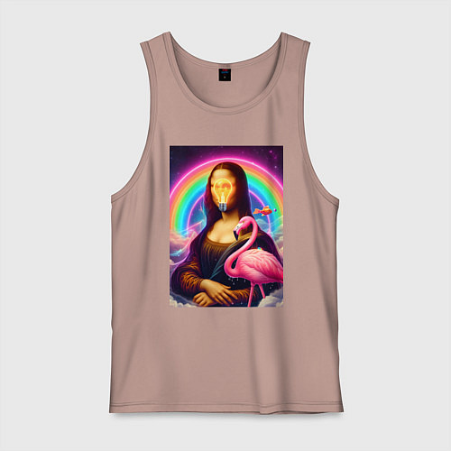 Мужская майка Мона Лиза - лампочка и розовый фламинго / Пыльно-розовый – фото 1