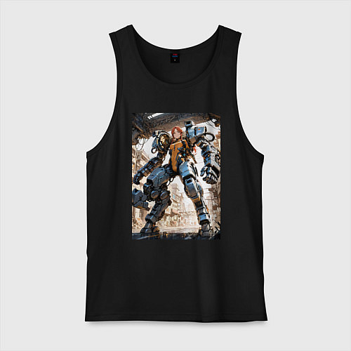 Мужская майка Девушка управляет огромным мехом / Черный – фото 1