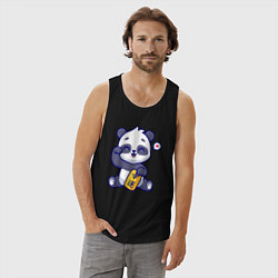 Майка мужская хлопок Cute panda, цвет: черный — фото 2
