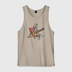 Майка мужская хлопок Скелетик гитарист, цвет: миндальный