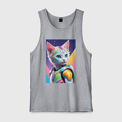 Майка мужская хлопок Котик в стиле киберпанк, цвет: меланж