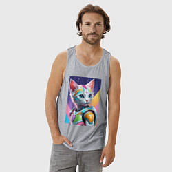 Майка мужская хлопок Котик в стиле киберпанк, цвет: меланж — фото 2