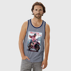Майка мужская хлопок Барби на спортивном байке - экстрим, цвет: синяя тельняшка — фото 2