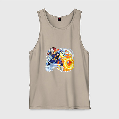 Мужская майка Моя геройская академия Шото Тодороки лед и пламя / Миндальный – фото 1