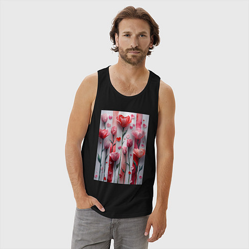 Мужская майка Композиция из цветов и сердечек / Черный – фото 3