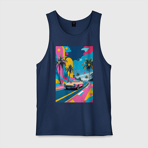 Мужская майка Кабриолет едет по тропическому острову в стиле Куб / Тёмно-синий – фото 1