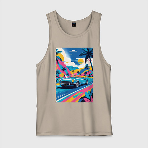 Мужская майка Кабриолет едет по тропическому острову / Миндальный – фото 1