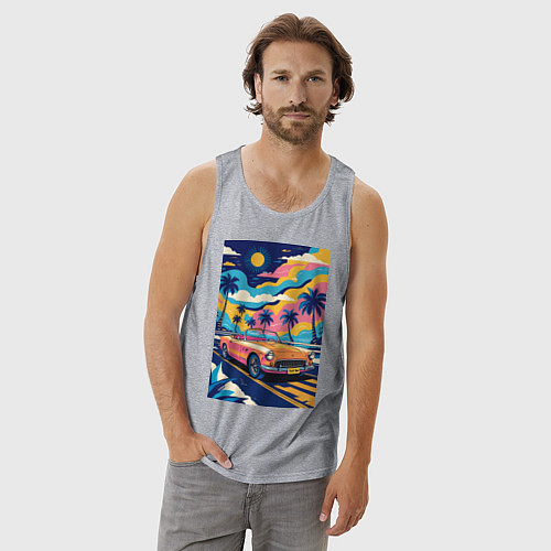 Мужская майка Кабриолет едет по тропическому острову / Меланж – фото 3