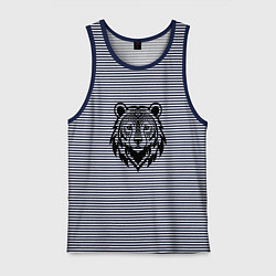 Майка мужская хлопок Голова медведя с этническим орнаментом, цвет: синяя тельняшка