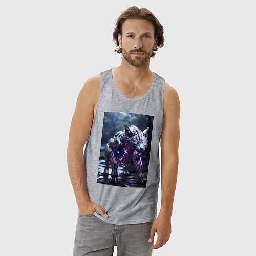 Мужская майка Киборг лиса с неоновой подсветкой / Меланж – фото 3