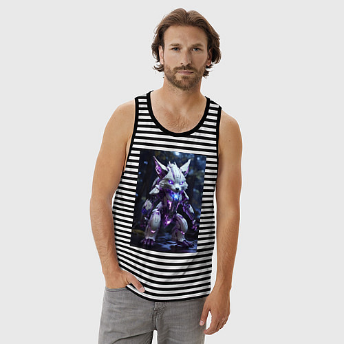 Мужская майка Киборг лиса с неоновой подсветкой / Черная тельняшка – фото 3