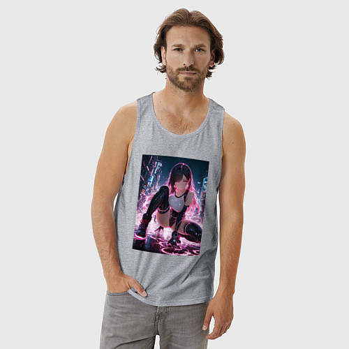 Мужская майка Тифа Локхарт из Final Fantasy VII в стиле киберпан / Меланж – фото 3