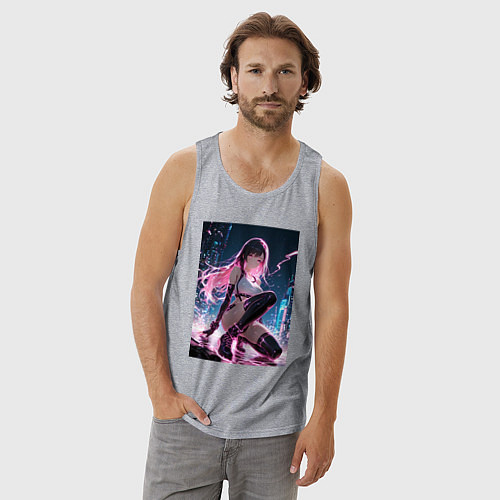 Мужская майка Тифа Локхарт из Final Fantasy VII в стиле киберпан / Меланж – фото 3