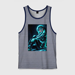 Майка мужская хлопок Девушка киборг в стиле Cyberpunk, цвет: синяя тельняшка