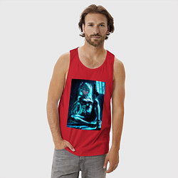 Майка мужская хлопок Девушка киборг в стиле Cyberpunk, цвет: красный — фото 2