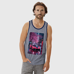 Майка мужская хлопок Суперкар и сакура, цвет: синяя тельняшка — фото 2