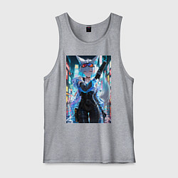 Майка мужская хлопок Лиса наемник в стиле Cyberpunk, цвет: меланж