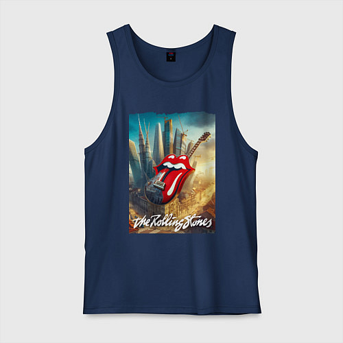 Мужская майка Rolling Stones - logo-guitar / Тёмно-синий – фото 1