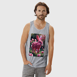 Майка мужская хлопок Кролик из роз, цвет: меланж — фото 2