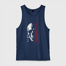 Майка мужская хлопок Череп в тени с цветами, цвет: тёмно-синий