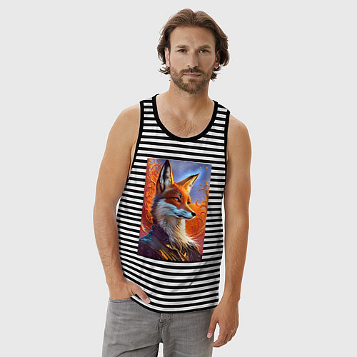 Мужская майка Fox fashionista - ai art fantasy / Черная тельняшка – фото 3