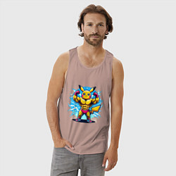 Майка мужская хлопок Big Pikachu, цвет: пыльно-розовый — фото 2